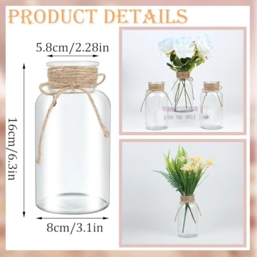 Vintage Glass Flower Vase for Farmhouse Weddings Parties Home Decor Transparent Mason Jar Centerpiece Bulk Pack of 48