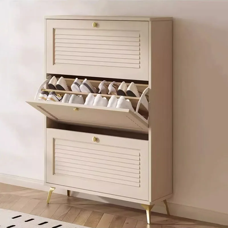 Modern Popular Solid Wood Cream-Style Shoe Cabinet Small Narrow Indoor Use Storage Ultra-Thin Wall with High Click Rate