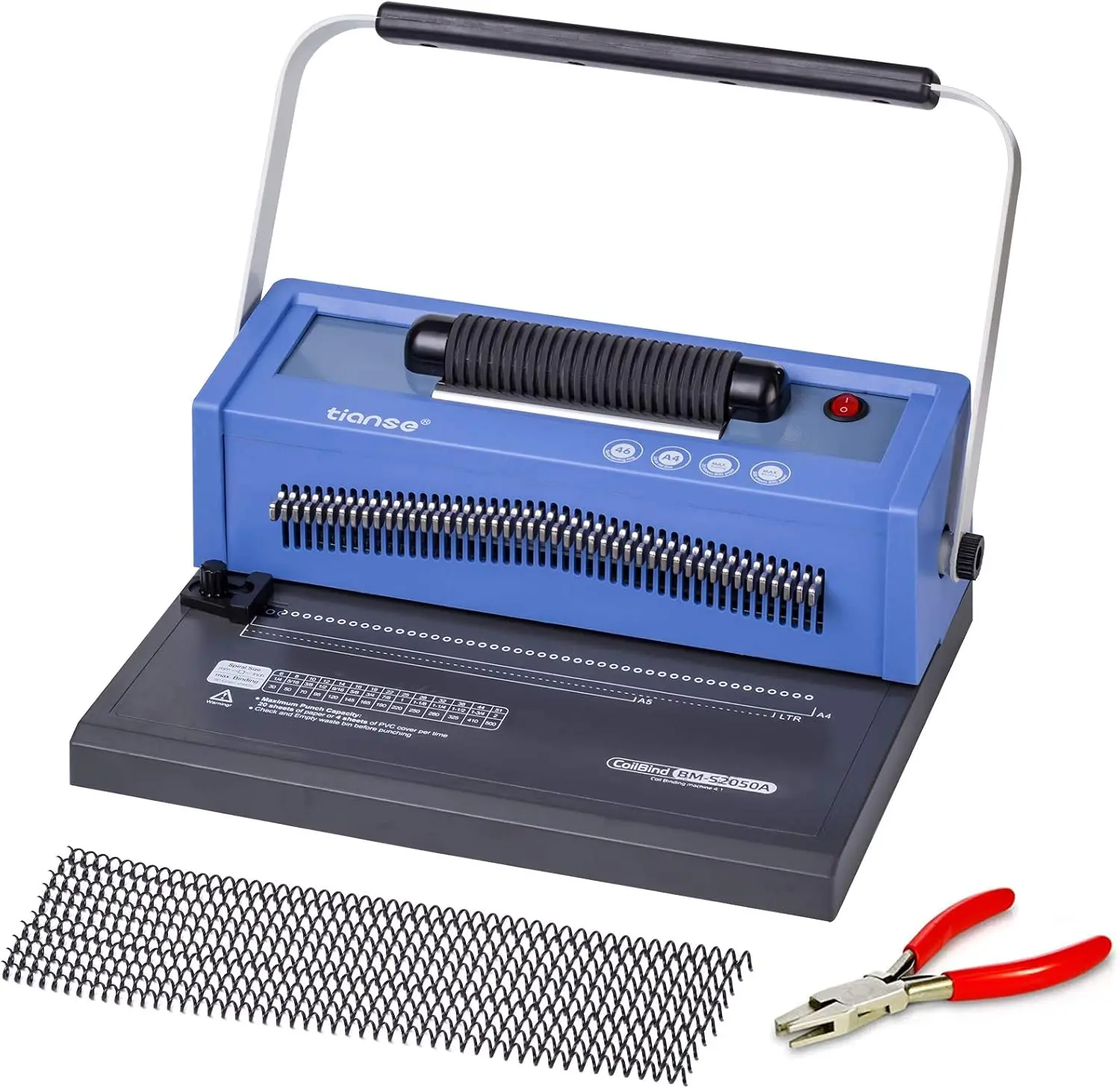 Manual Book Punch Binder Spiral Coil Binding Machine Electric Coil Inserter Disengaging Pins Adjustable Side Margin 100pcs 5/16