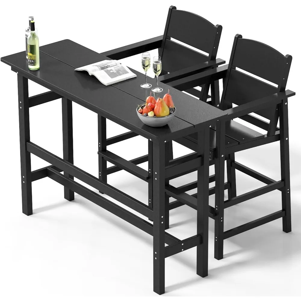 

Bar Height Patio Table and Chairs Set, HDPE Outdoor Adirondack Bar Chairs and Patio Table, All-Weather Patio Furniture