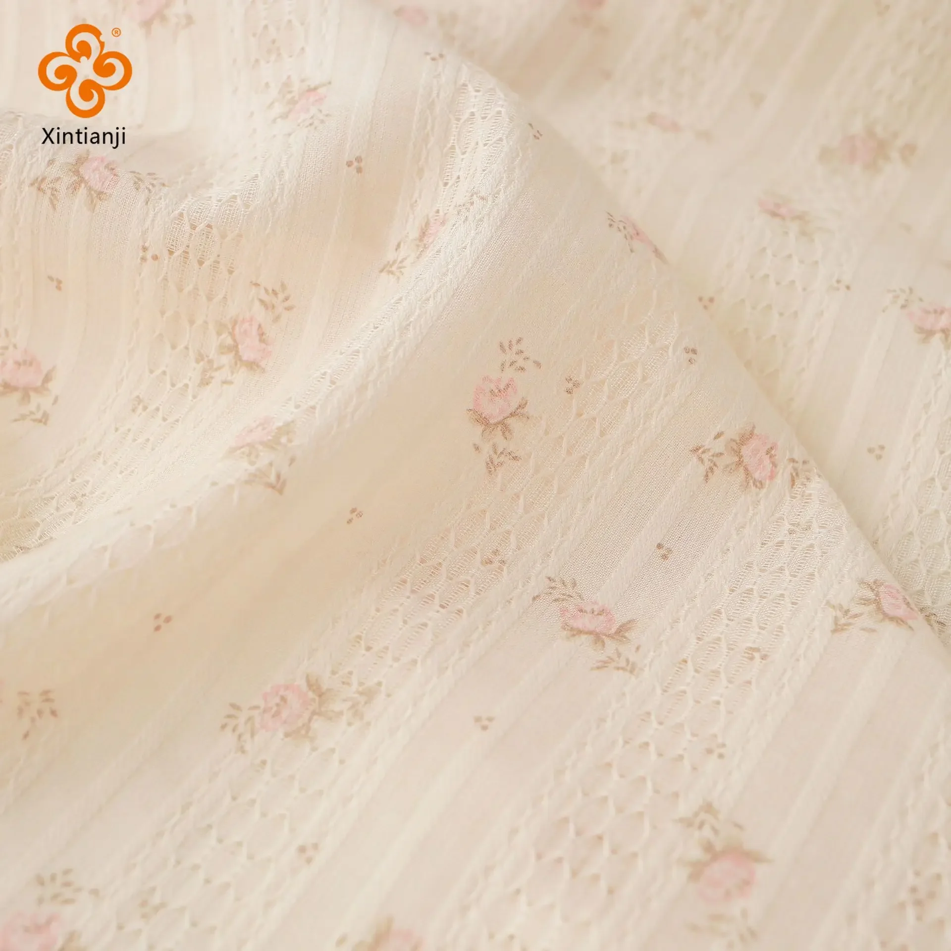 100% Cotton Lace Jacquard Fabric Pink Floral Digital Printed Flower Vintage Style Women Skirt, Children Dress, Doll Clothing DIY - Image 2
