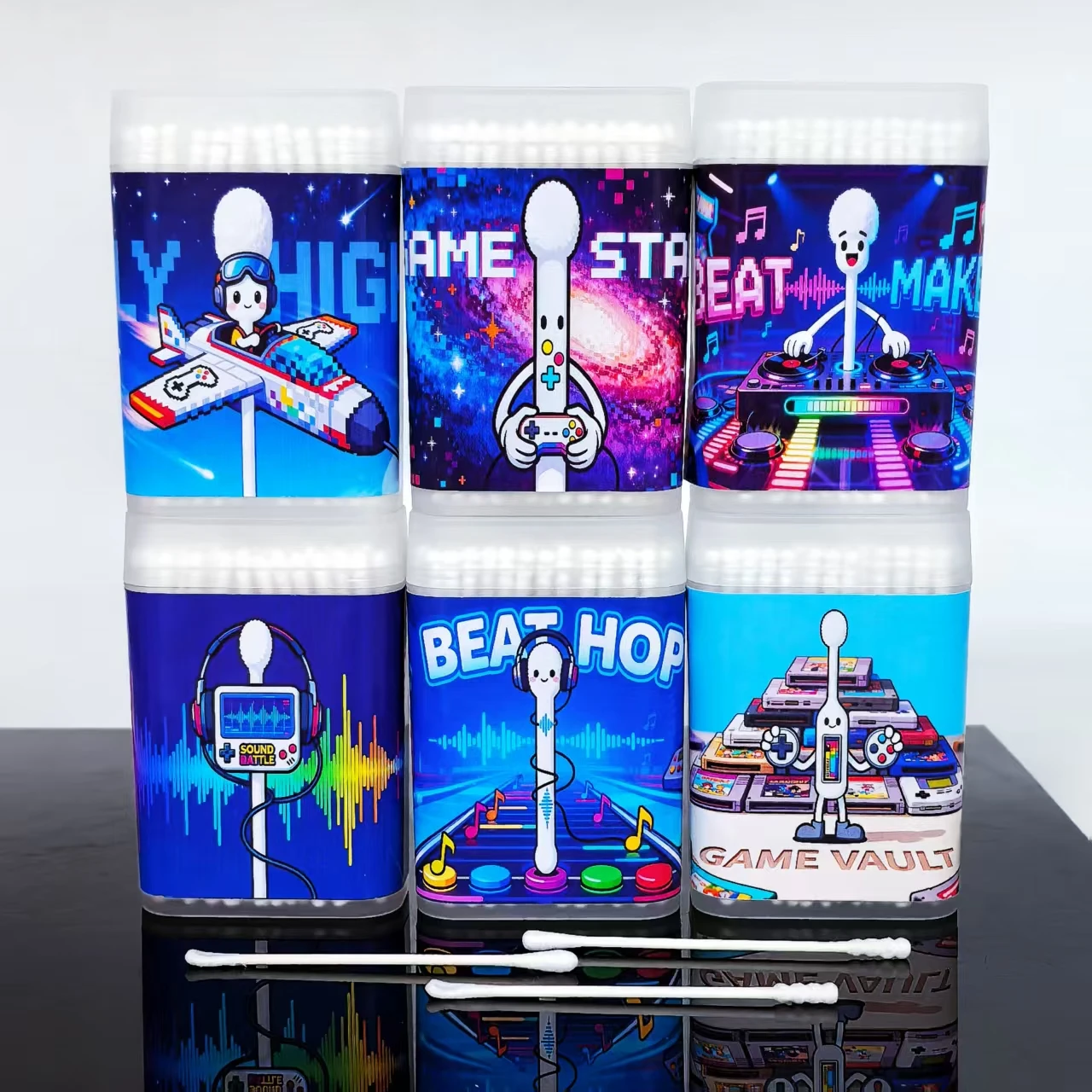 300 قطعة/600 قطعة مسحات قطنية تحت عنوان وحدة التحكم في الألعاب، براعم قطنية برأسين رفيعة، مسحات قطنية منزلية