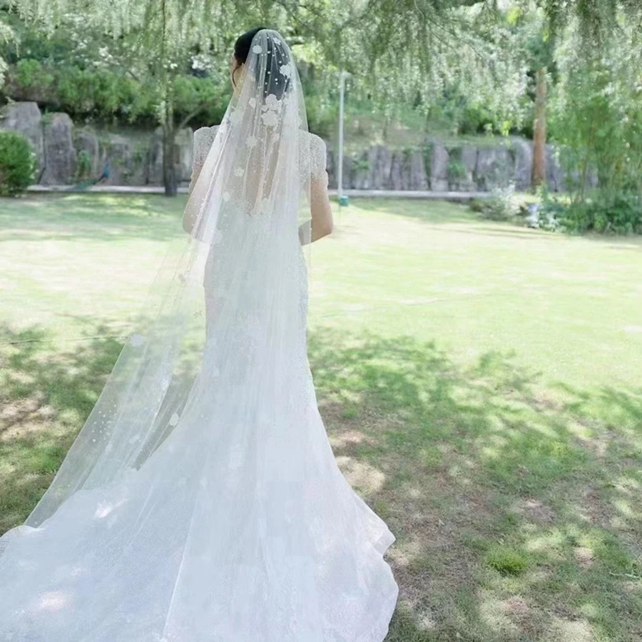 Soft Tulle Véu Marfim para Noiva, Lace Apliques, Acessórios De Noiva, Véu De Casamento, Nova Chegada