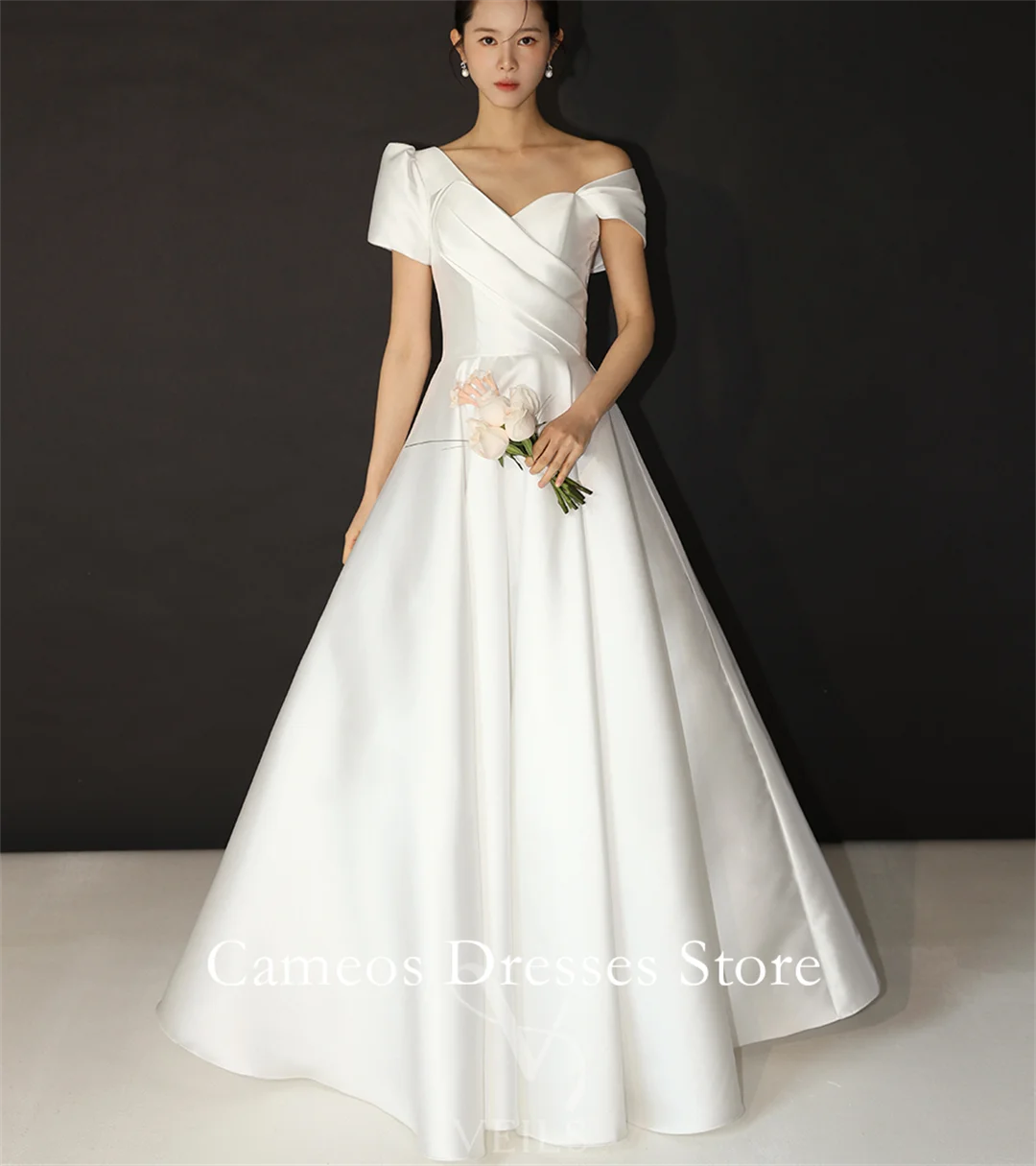 

SONDR Customized Sweetheart Short Sleeves Wedding Dresses Simple A-Line Satin Corset Korea Brides Gowns Women Bridal Dresses