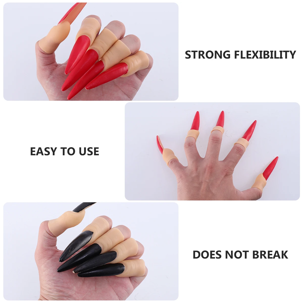 

20pcs Halloween Fake Nails Props Black Fingernails Witch Costume Long Nail Tips Rubber Comfortable Spooky NailsHaunted