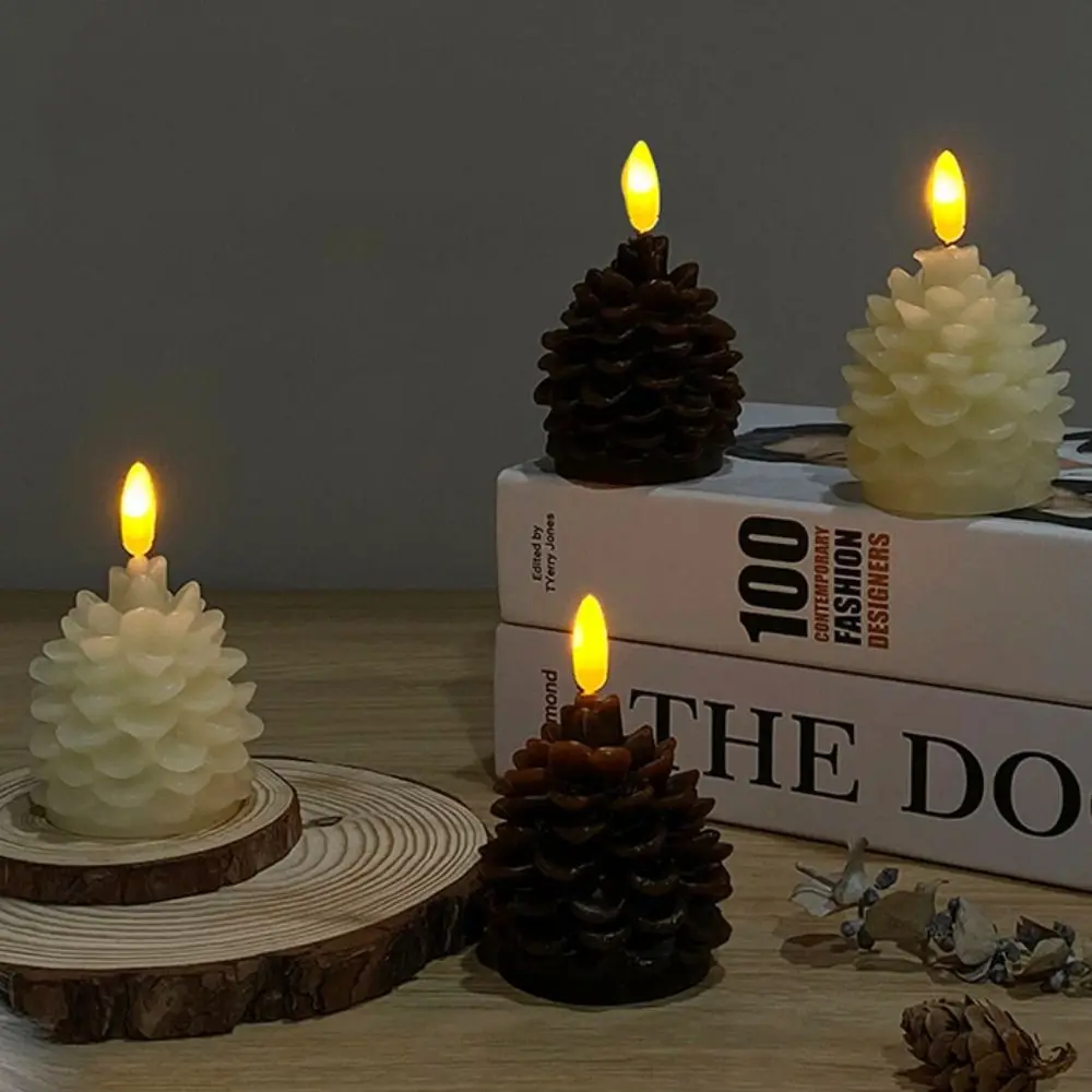 Simulation Pine Cone Candle Light Warm Color Light Reuasble LED Candles Flameless Safe Electronic Candle Daily Night Use