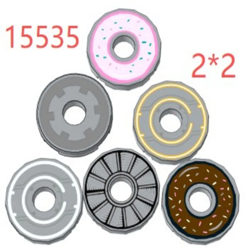 10pcs Building block component 15535, printed part with interchangeable base color, customized pattern, donut nut