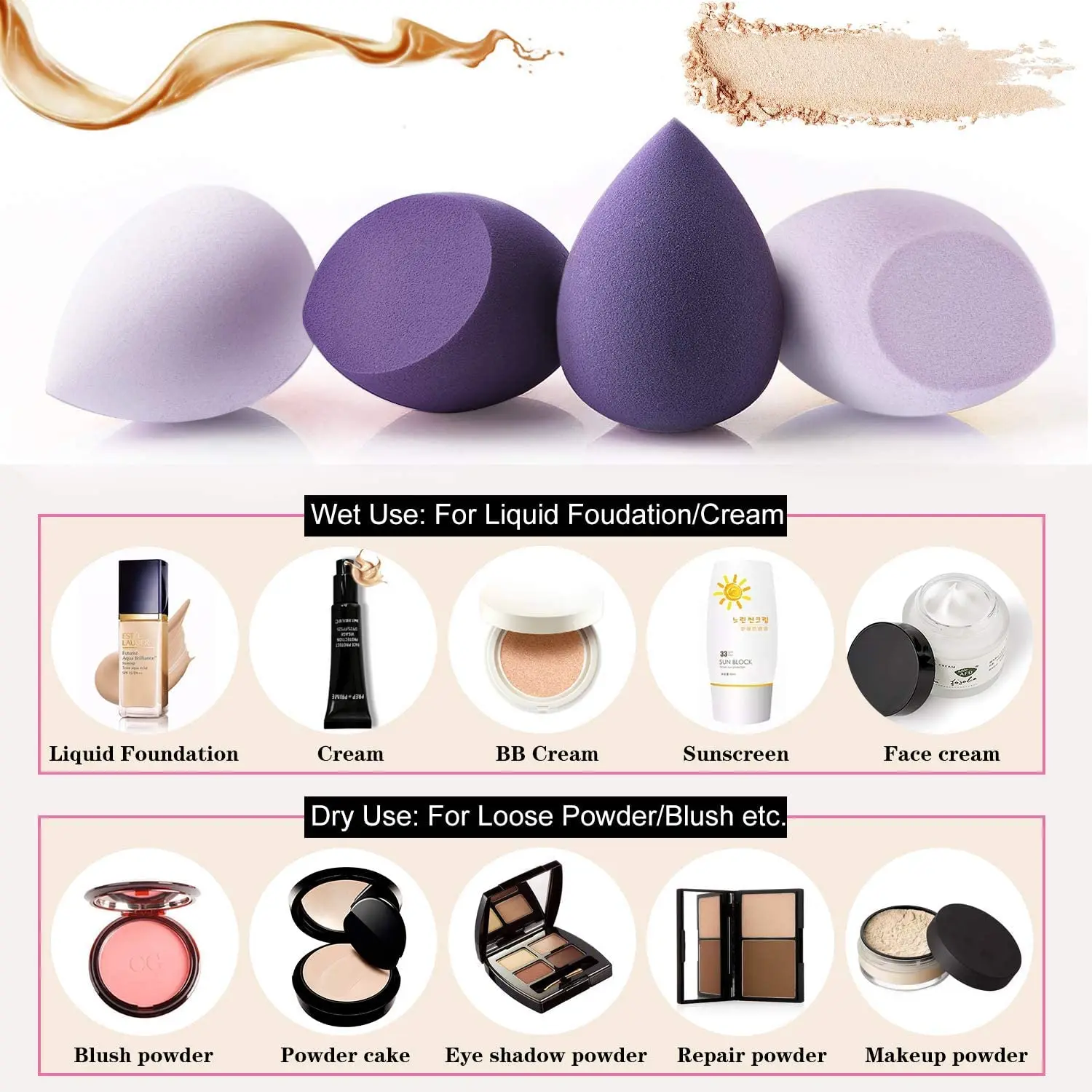 4 stücke Make-up Schwamm Puder quaste trocken und nass kombiniert Schönheit kosmetische Ball Foundation Puder quaste abgeschrägt Make-up Schwamm Werkzeuge