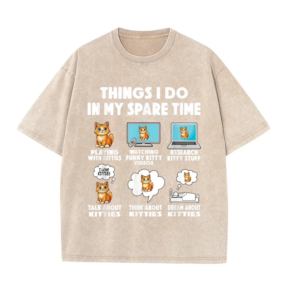 cat things do in spare time cats kitten animal daughter T-Shirt Top Summer Oversized Short Sleeve Clothing Graphic Tee For