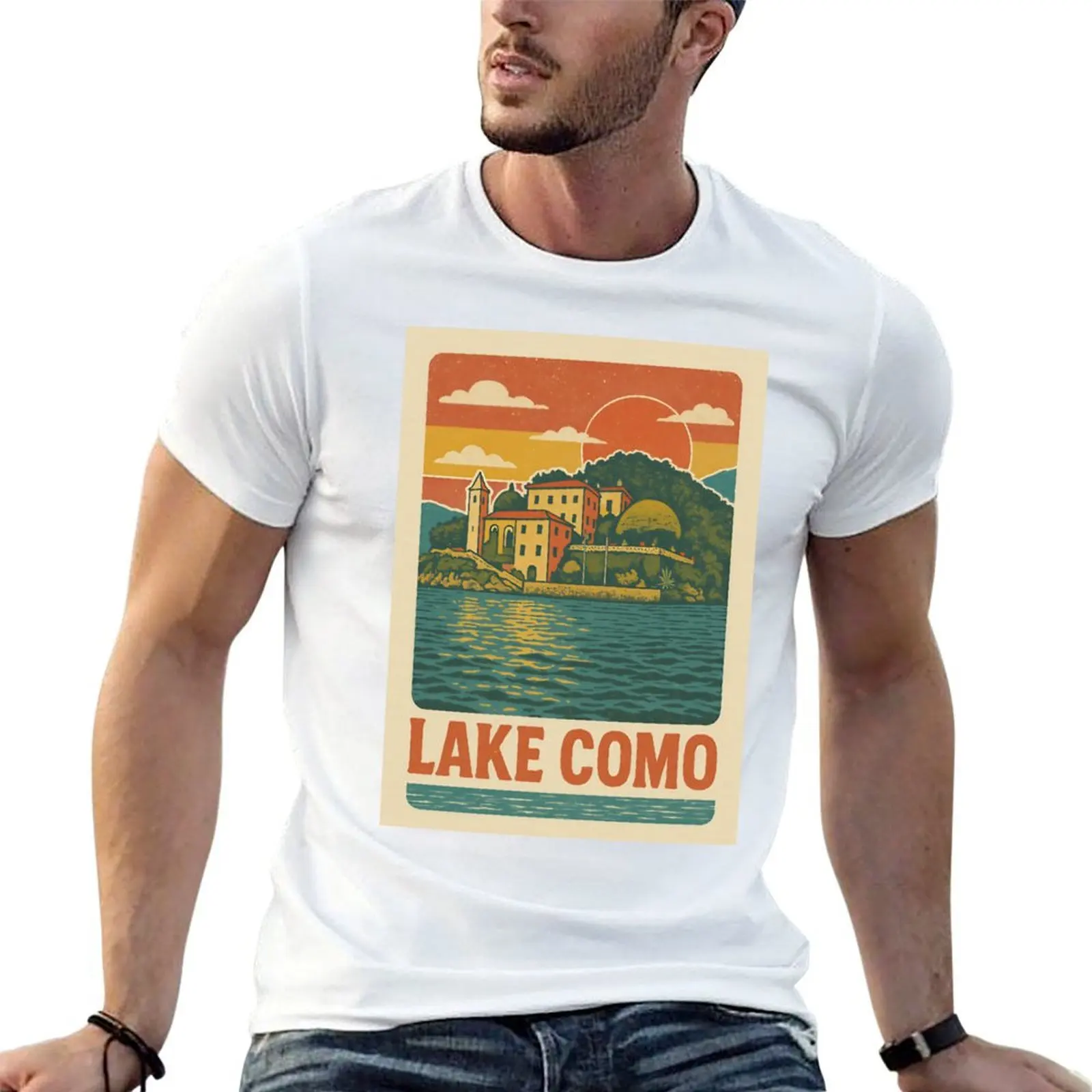

Retro Lake Como Italy Vacation T-Shirt t shirt men 100% cotton luxury brand man t shirts cotton man t shirt designer T-shirt