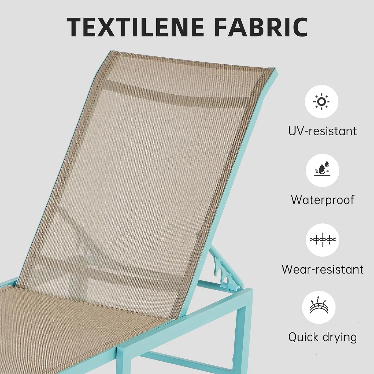 Patio Lounge Chair Aluminum 5-Position Adjustable Backrest 2-Piece Outdoor Furniture, Customized