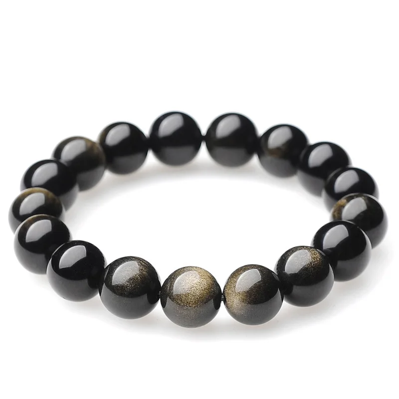 Natural First-Class 5A Eye Effect Gold Obsidian Buddha Beads Men's Bracelet