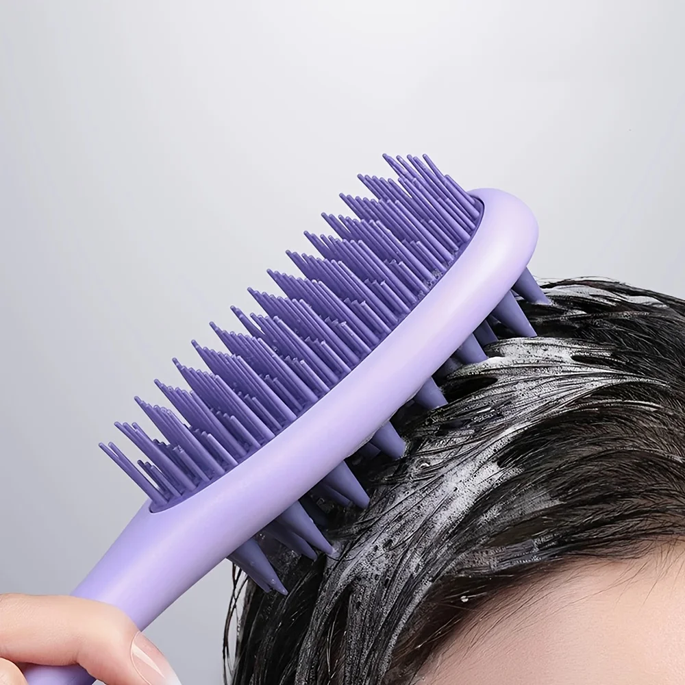 Long Handled Double-sided Scalp Massage Hair Brush -Sided Silicone Bristles and Scalp Massager,Suitable for Both Dry and Wet Use