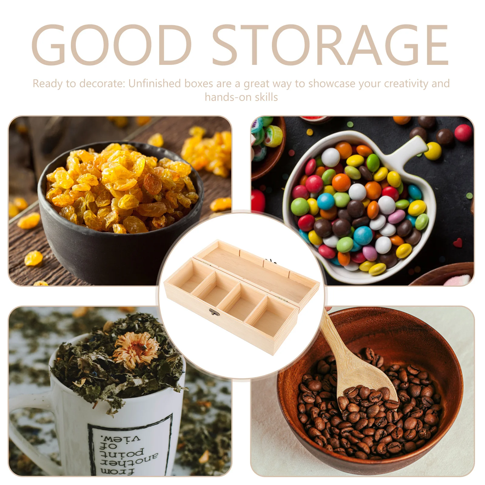 

4-Slot Wooden Box Unfinished Wood Jewelry Case S Size Tea Bag Organizer Craft Storage Decorative Gift Box Wooden Boxes