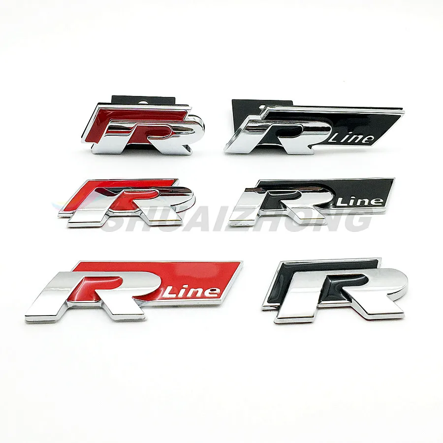 3D Metal VW R Line Rline Emblem Sticker Car Styling Front Hood Grille Logo Rear Trunk Badge Decals Accessories Red Silver Black