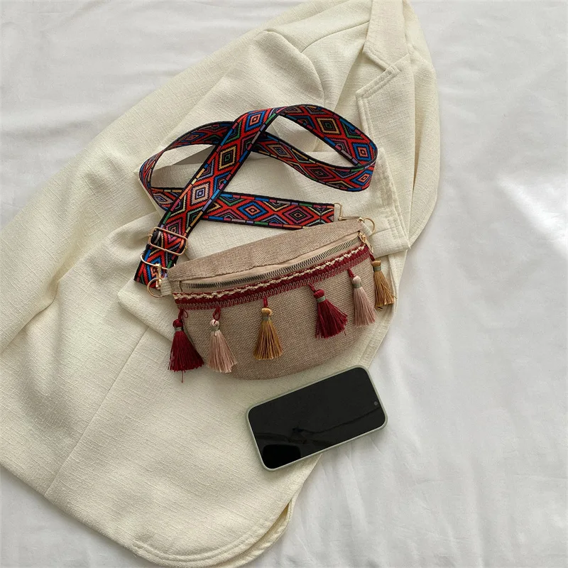 

Women Small Crossbody Chest Bag Purse Bohemian Tassel Shoulder Bag Lightweight Travel Waist Pack Hippie Bag