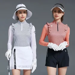 Love Golf Women Long Sleeve Sunscreen T-shirt Ice Silk Printed Tops Ladies Golf Pleated Skirt High Waist Sport Shorts Sportswear