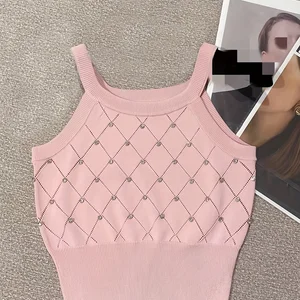 Rhinestone Women Ilhó Top of Spaghetti, round collar, sleeveless, casual mesh, casual, spring, summer, women's clothing, short top 10 Main Sales Blouse Rhinests - №7