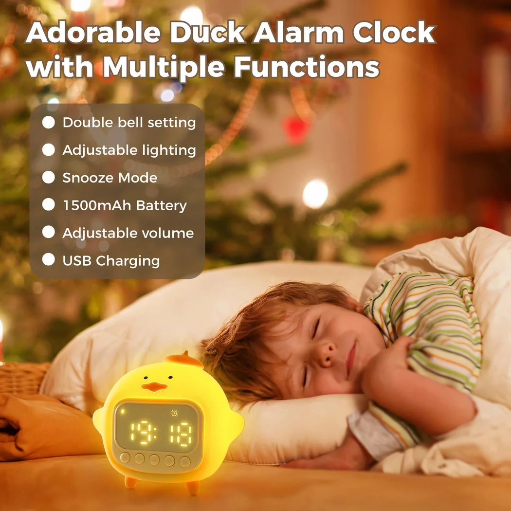 Cute Duck Alarm Clock Duck Alarm Soft Night Light Duck Alarm Brightness Silicone Rechargeable Portable Lamp Bedroom Room Decor