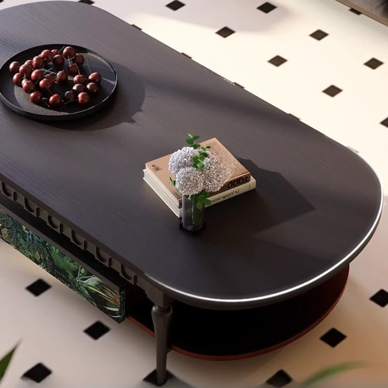 

Solid wood coffee table French retro style small apartment living room medieval high-end black ash wood coffee table