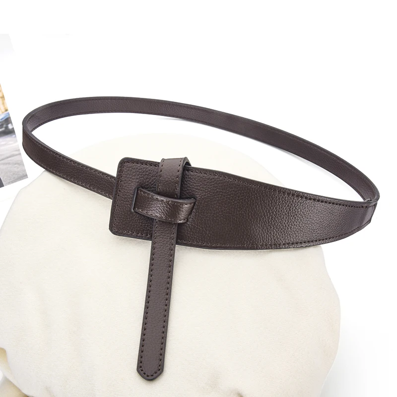 High Quality Women's Knotted Wide Belt Fashion Design Clothing Accessories PU Long Belt Trendy Women's Tight Waist Belt