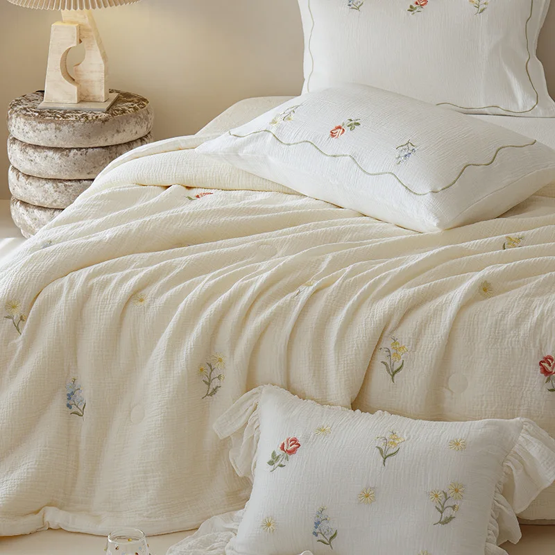 Customizable 2025 Spring and Summer New Class A Cotton Organic Mist Yarn Soybean Fiber Printing Four-piece Set