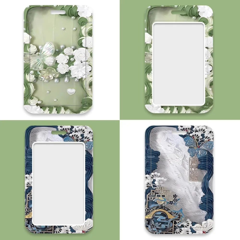 Card Protectors Vintage Flower Card Case Butterfly Flower Flowe Bus Card Cover Case Green Plastic Romantic Butterfly Card Holder