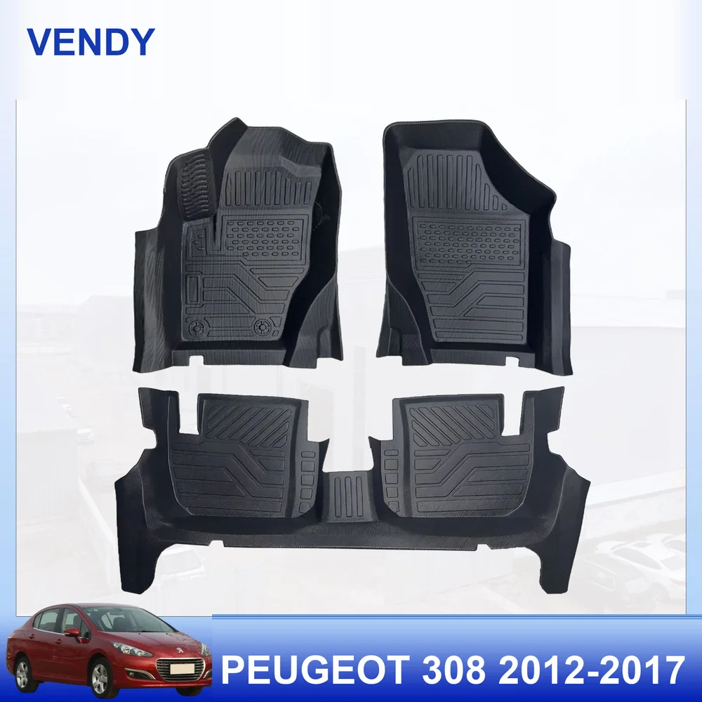 TPE Car Floor Mats Custom Fit for Peugeot 308 2012-2017 Left Hand Drive Full Set All Weather Waterproof Easy to Clean