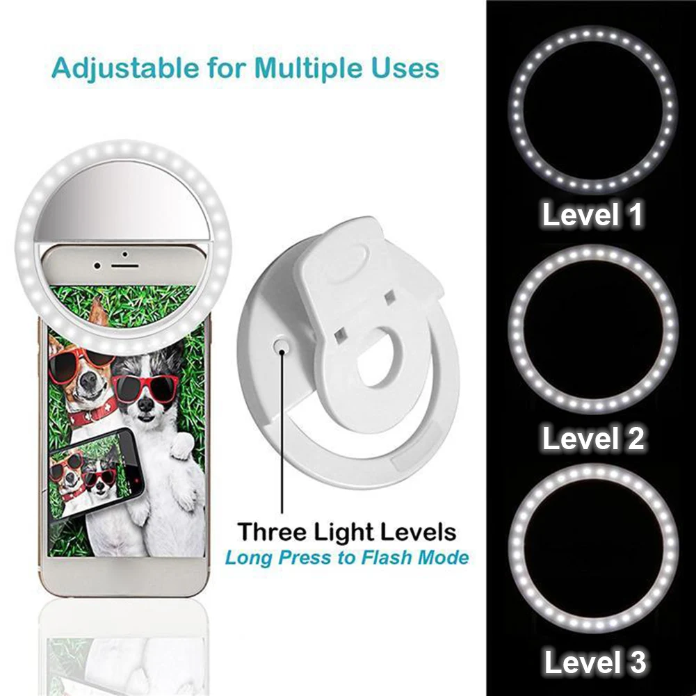 Mini Ring Light Phone Mounted Rechargeable with 36 LEDs 3000K-5000K Dimmable Selfie Ring Light for Phones iPad