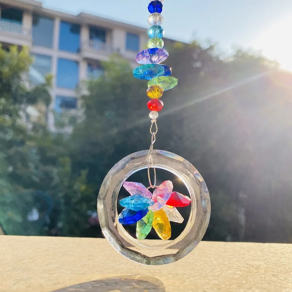 Chakra Rainbow Window Sun Catcher Crystal Prisms Flower Shaped Garland Hanging Crystal Decorations Pendant Home Wedding Decor