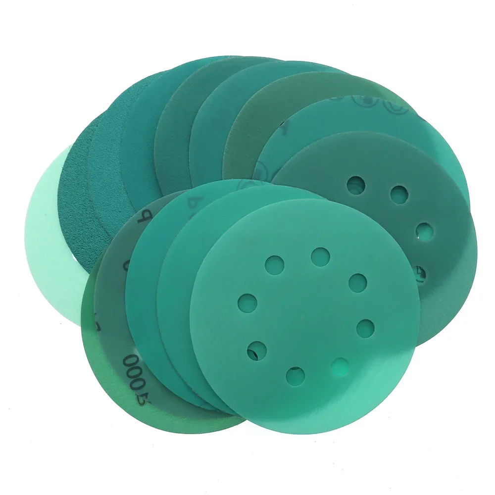15 disques abrasifs en film polyester de 5 pouces (125 mm) à 8 trous, grains 60 à 2000, avec fixation auto-agrippante, pour ponçage et polissage