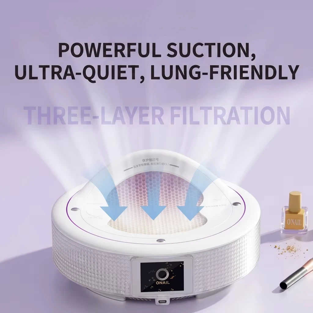 Smart Dust Detection Nail Vacuum, High-Suction Wide Airflow, Self-Balancing Ultra-Quiet Fan, Triple HEPA Anti-Backflow Filter