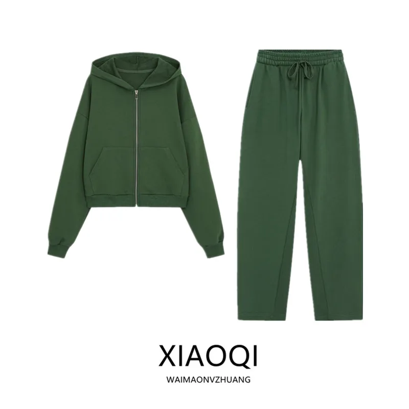 Fall 2026 New Women's Long Sleeve round Neck Hooded Zipper Sweatshirt And Pants Set Casual Sportswear Online Exclusive