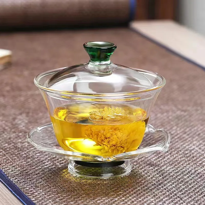 

Gaiwan Tureen Tibetan Glass Transparent Cover Bowl Tea Set Sancai Tea Cup Tea Cover Single Heat-resistant Tea Bowl with Cover