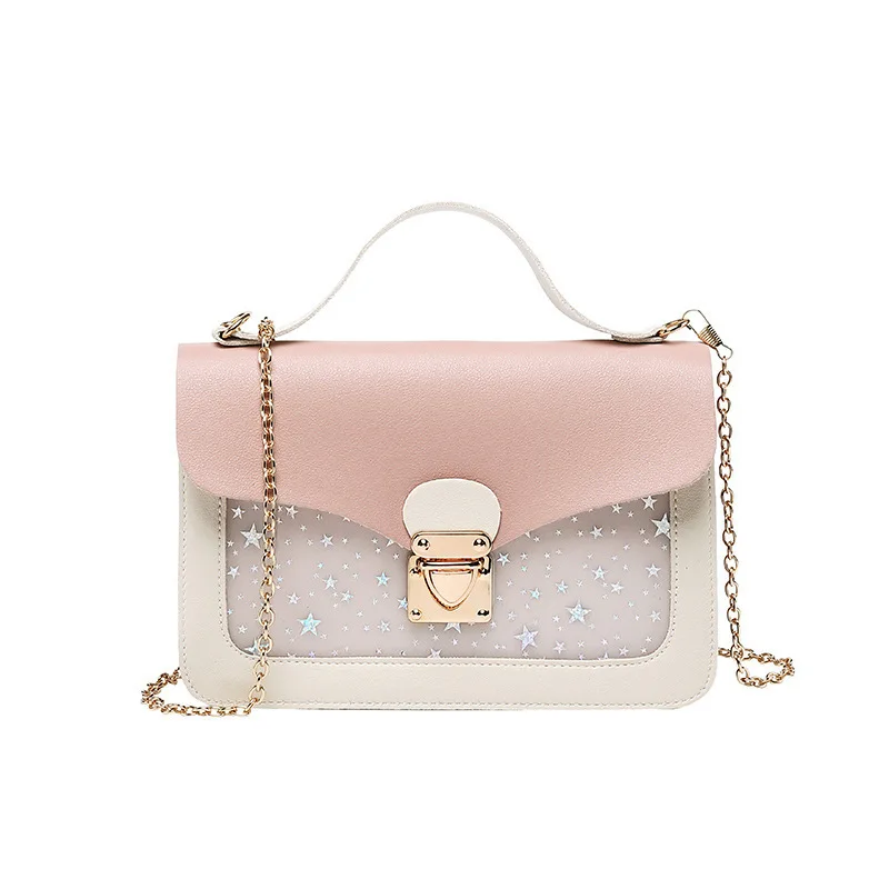 Women Mini Small Square Pack Shoulder Bag Fashion Star Sequin Designer Messenger Crossbody Bag Clutch Wallet Handbags Pink