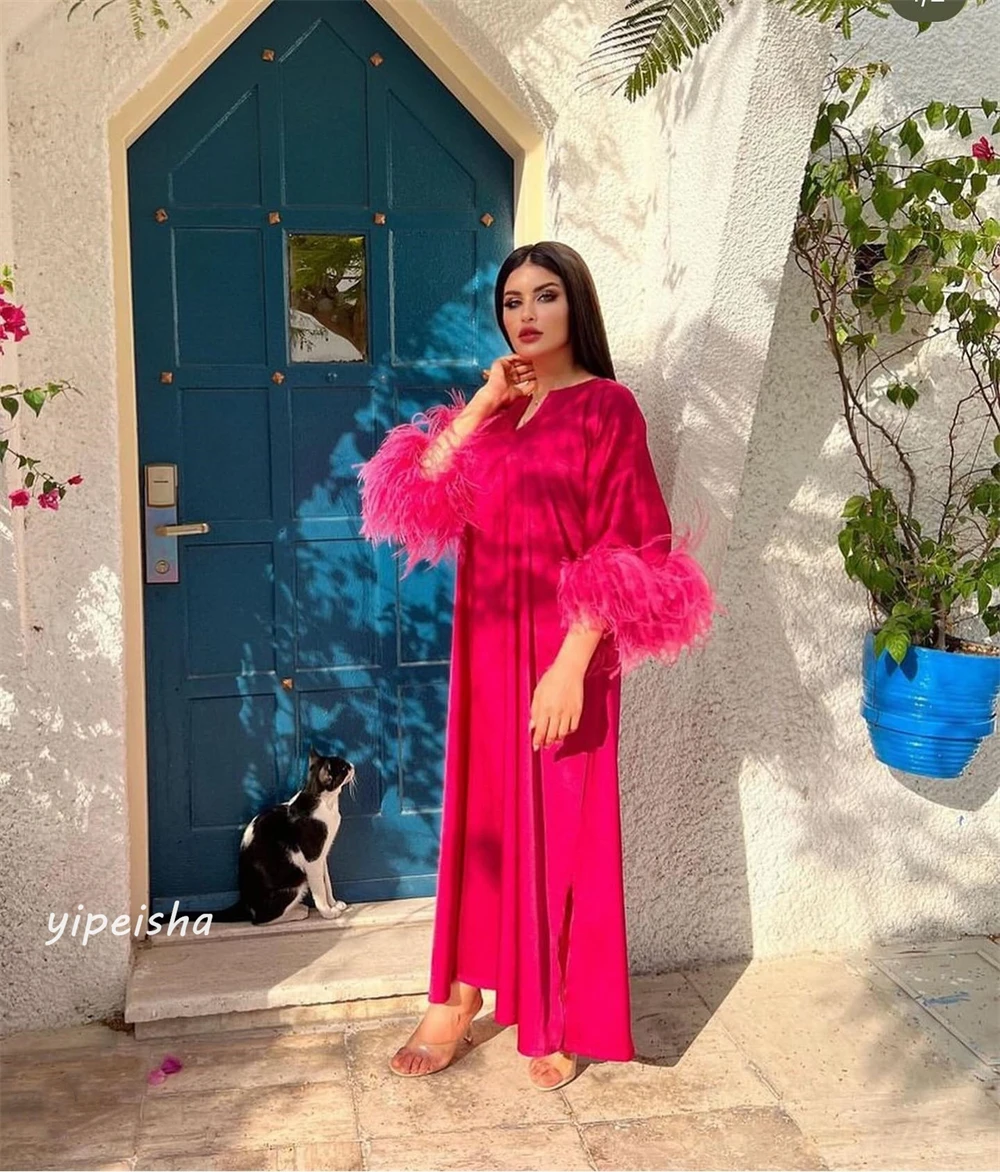 Jersey fruncido de plumas para el Día de San Valentín, vestido Midi con cuello en V, a medida, para ocasiones