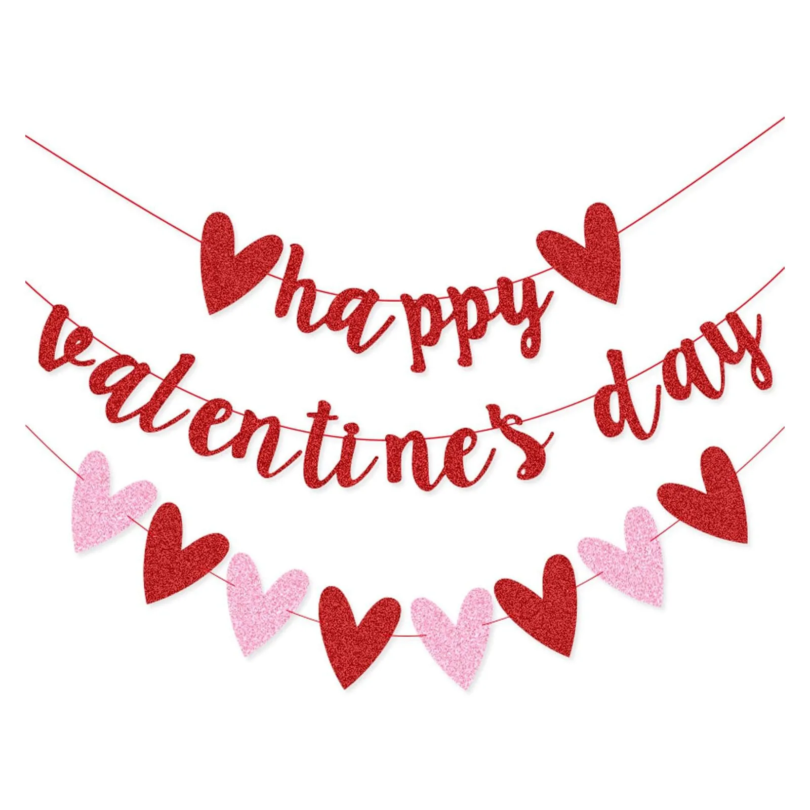 

Happy Valentine’s Day Banner Set Heart Valentines Day Party Decoration Banner for Valentines Day Wedding Anniversary Party Decor