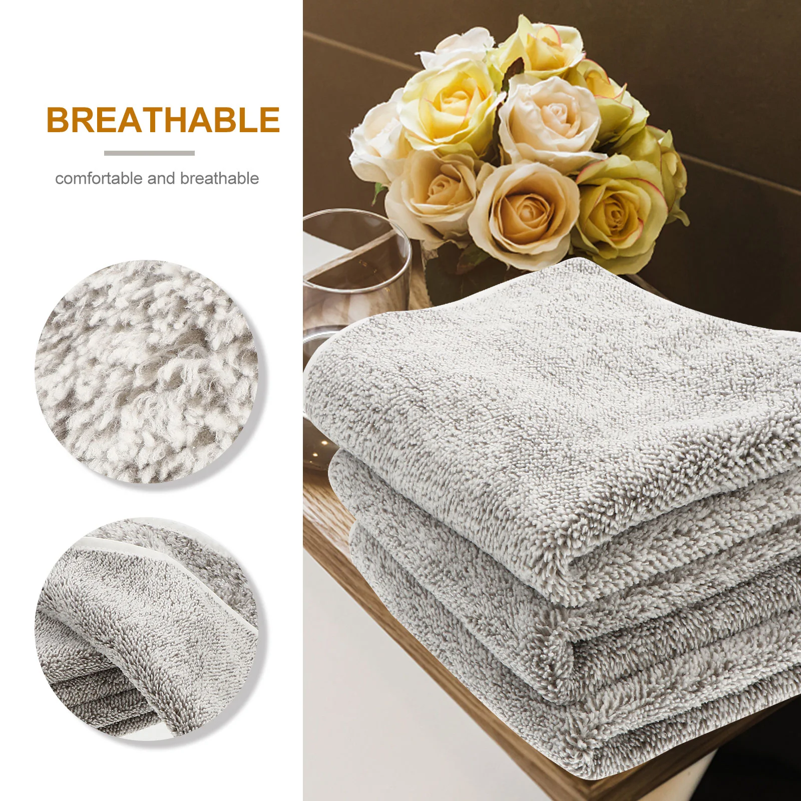 3 Pcs Bamboo Charcoal Fiber Towel Hanging Hand Nursing Absorbent Drying Hair Towels Face Washing Clean