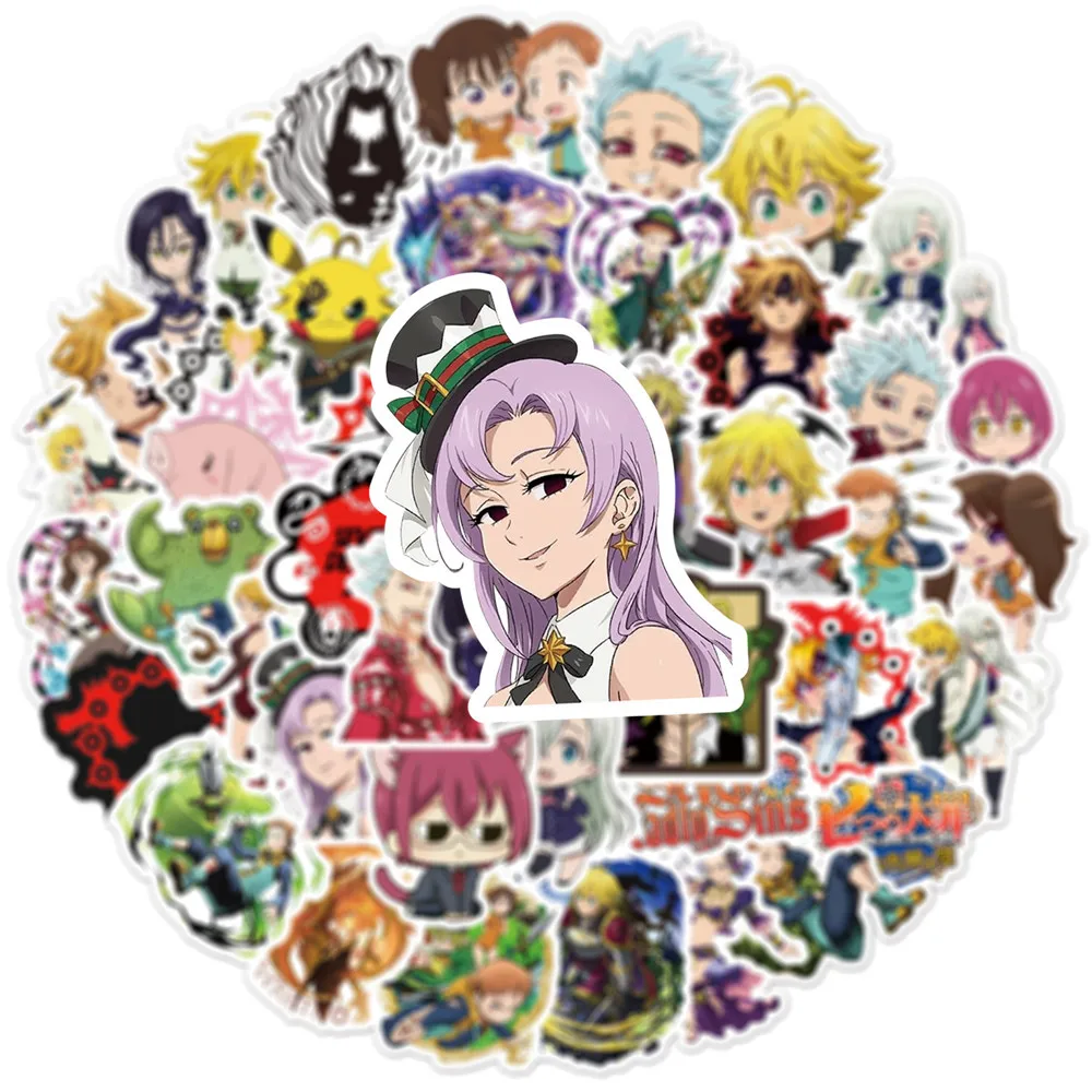 50 قطعة من ملصقات الكتابة على الجدران ذات الخطايا السبع المميتة للدراجات النارية والأمتعة والكمبيوتر المحمول ملصقات مقاومة للماء