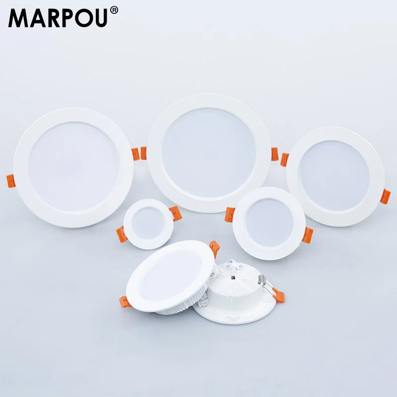 

MARPOU 6Pcs Led Downlight 3W 5W 7W 9W 12W 15W 18W Recessed Indoor Led Ceiling Lamp Ultra Thin Round Panel Light for Office Bedro