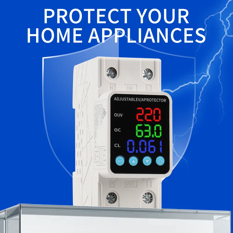 HEVGKEOU Adjustable Voltage & Current Protector – Digital Display for V/I/P, Custom Overload Settings, One-Button Control