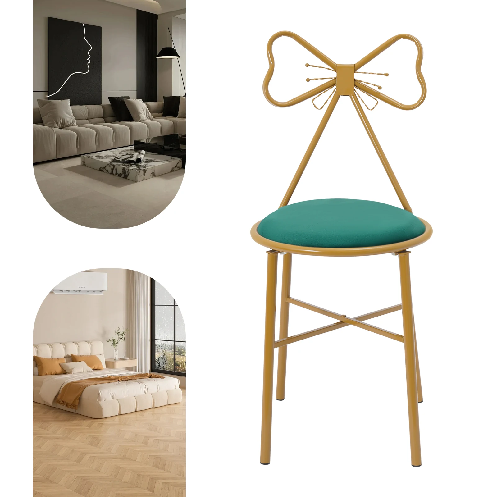 

Золотисто-зеленый железный бархатный табурет в форме бабочки, свободно стоящий 34*34*80 см стул со спинкой-бабочкой для ресторанов, гостиных