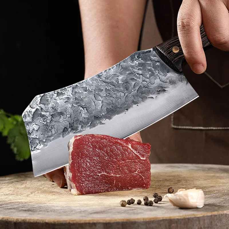 Professional Handmade Forged Kitchen Knife High Carbon Steel Chef Slicing Chopping Butcher Knife Traditional Cooking Tools