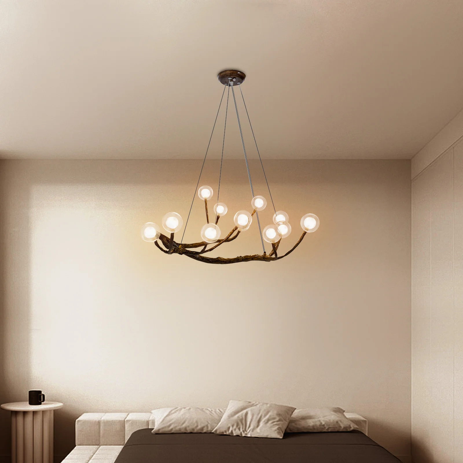 

110V 36 W 12 LEDs Branch Chandelier with Glass Double-layer Lampshade and Heat Sink Holes for Cafes, Tea Rooms, Restaurants