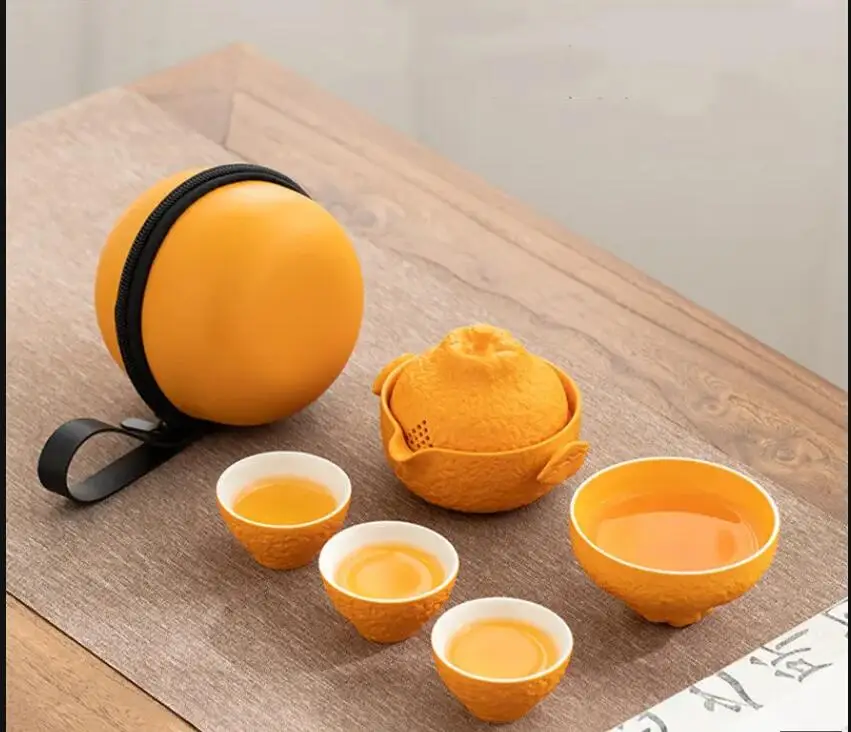 

Orange Kung Fu Tea Set Ceremony Ceramic Quick Cup Pu'er Green Office Making Portable Travel