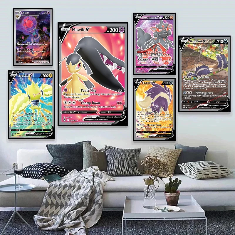 Pokemon Anime Canvas Painting Sword & Shield Evolutions V Vmax Poster and Print Watercolor Wall Art Picture Home Decor Gifts