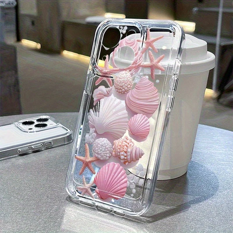 Trendy Pink Seashell Phone Case For iPhone 17 18 Air 16 15 14 11 Pro Max Plus 13 12 Mini Transparent Shockproof Soft Back Cover view 3