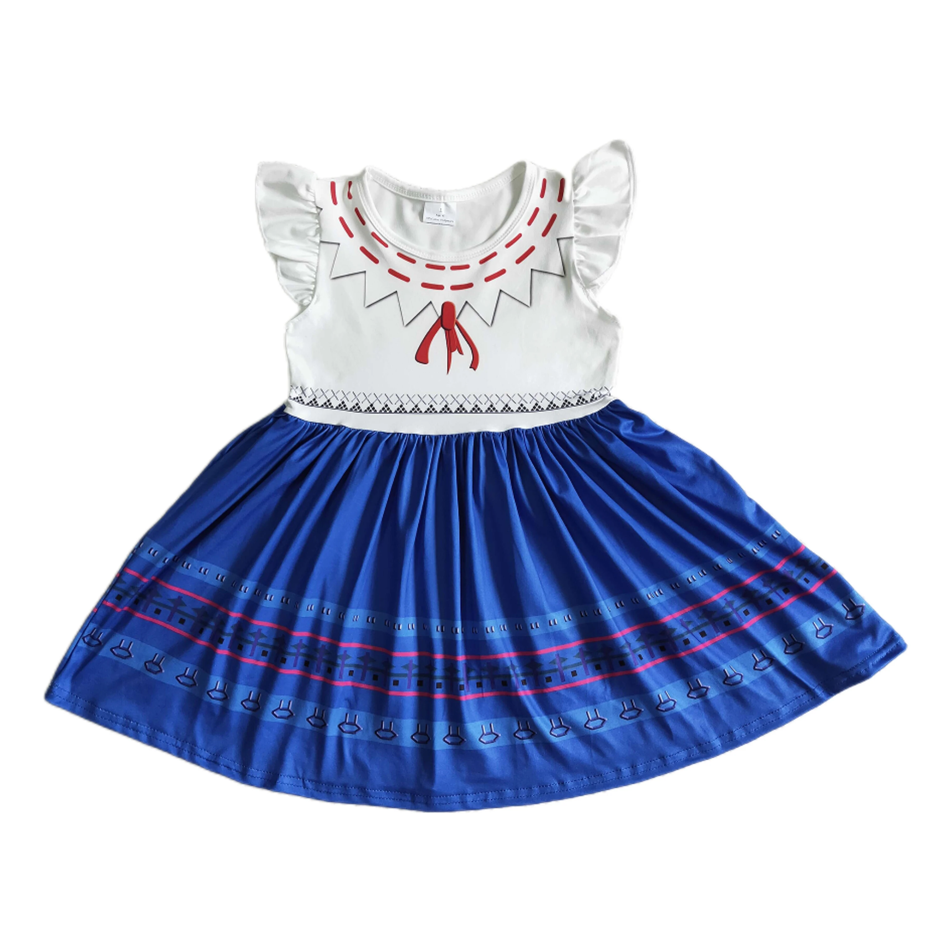 

Wholesale Boutique Baby Girl Summer Short Sleeves Kids July 4th Dress Children Toddler Knee length Blue White New Clothes
