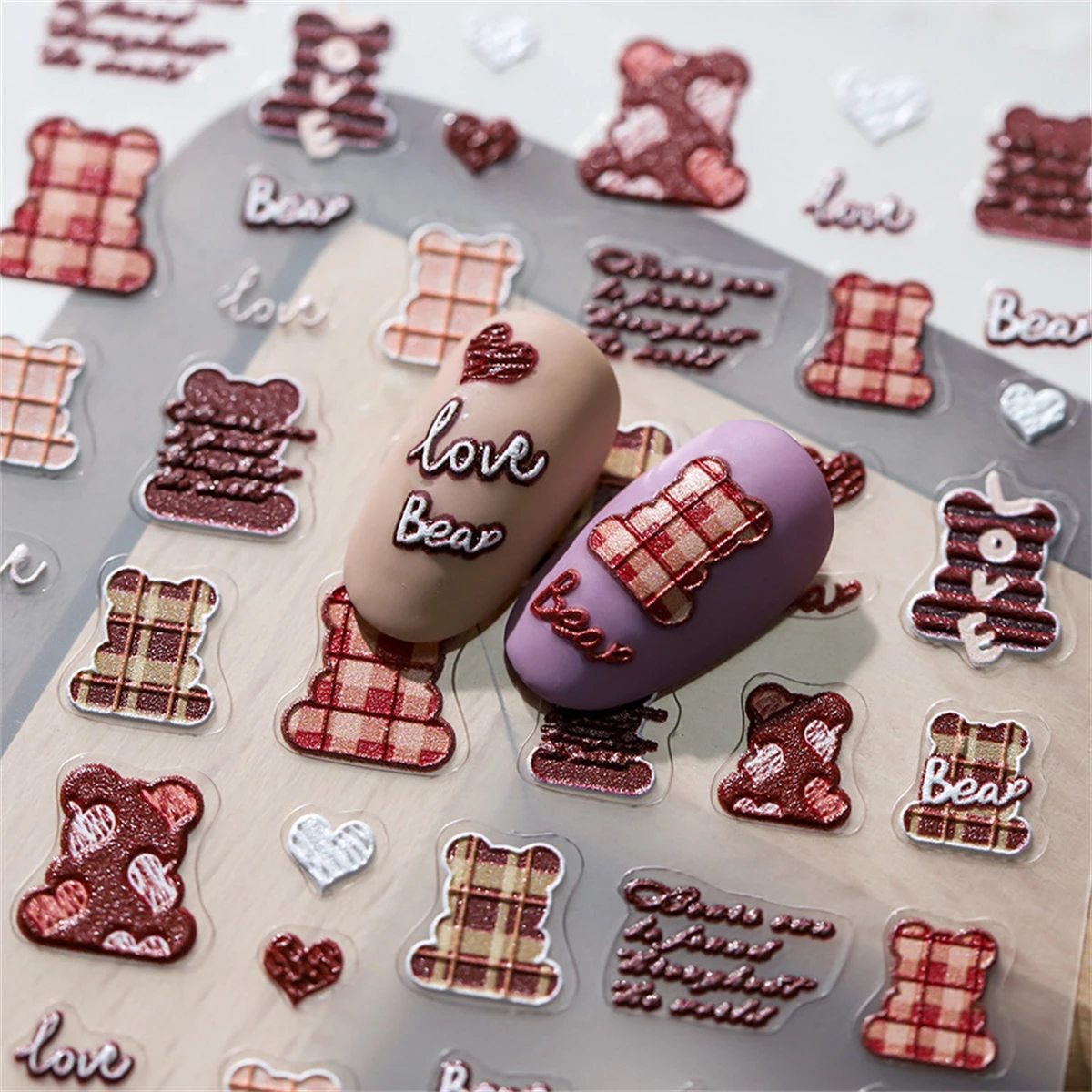 Autocollants 5D pour Nail Art, Décalcomanies pour Ongles, Ours Brun, Dessin Animé, Décorations, Accessoires, DIY, 1 Pièce