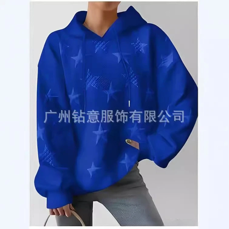 Women's Autumn Winter New Style American Classic High Street Solid Color Hooded Sweatshirt Ribbed Loose Fashion Versatile Top